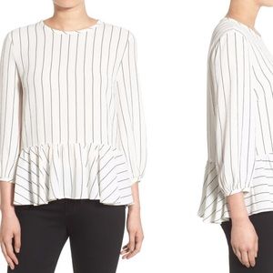 BP Striped Ruffle Peplum Blouse